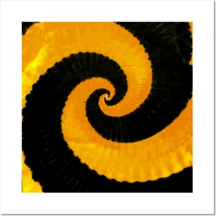 Spiral Golden Yellow Black Tie Dye Posters and Art